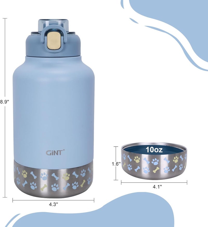 GiNT 37oz Insulated Stainless Steel Dog & Human Water Bottle, All-in-1 Travel Dispenser with Detachable Bowls & Carrying Case, Leak-Proof Pet Canteen for Walking, Hiking, Camping, Car (Blue) - Image 3